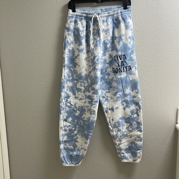 A10) Nordstrom BP Crewneck Tie Knot Waist Sweatpants Cloud Tie Blue White Medium - Picture 1 of 11